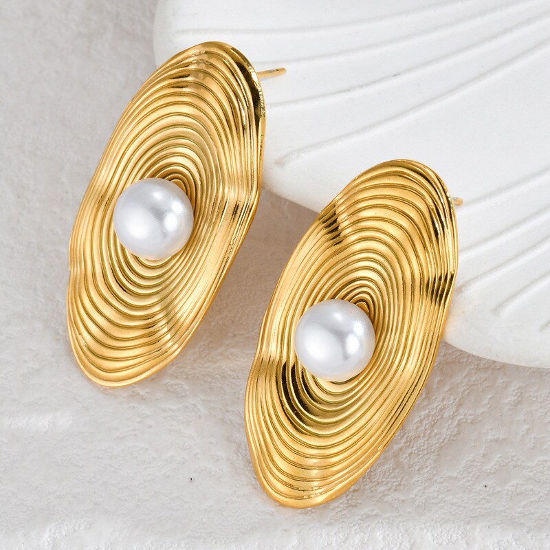 1 Pair Simple Cute Style Oval Shape Stainless Steel 18K Gold Plated Women's Stud Earrings h5 